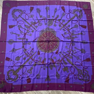 HERMES AUTH Scarf Stole Shawl Silk Key Design Surteint Dip Dye Les Clefs France