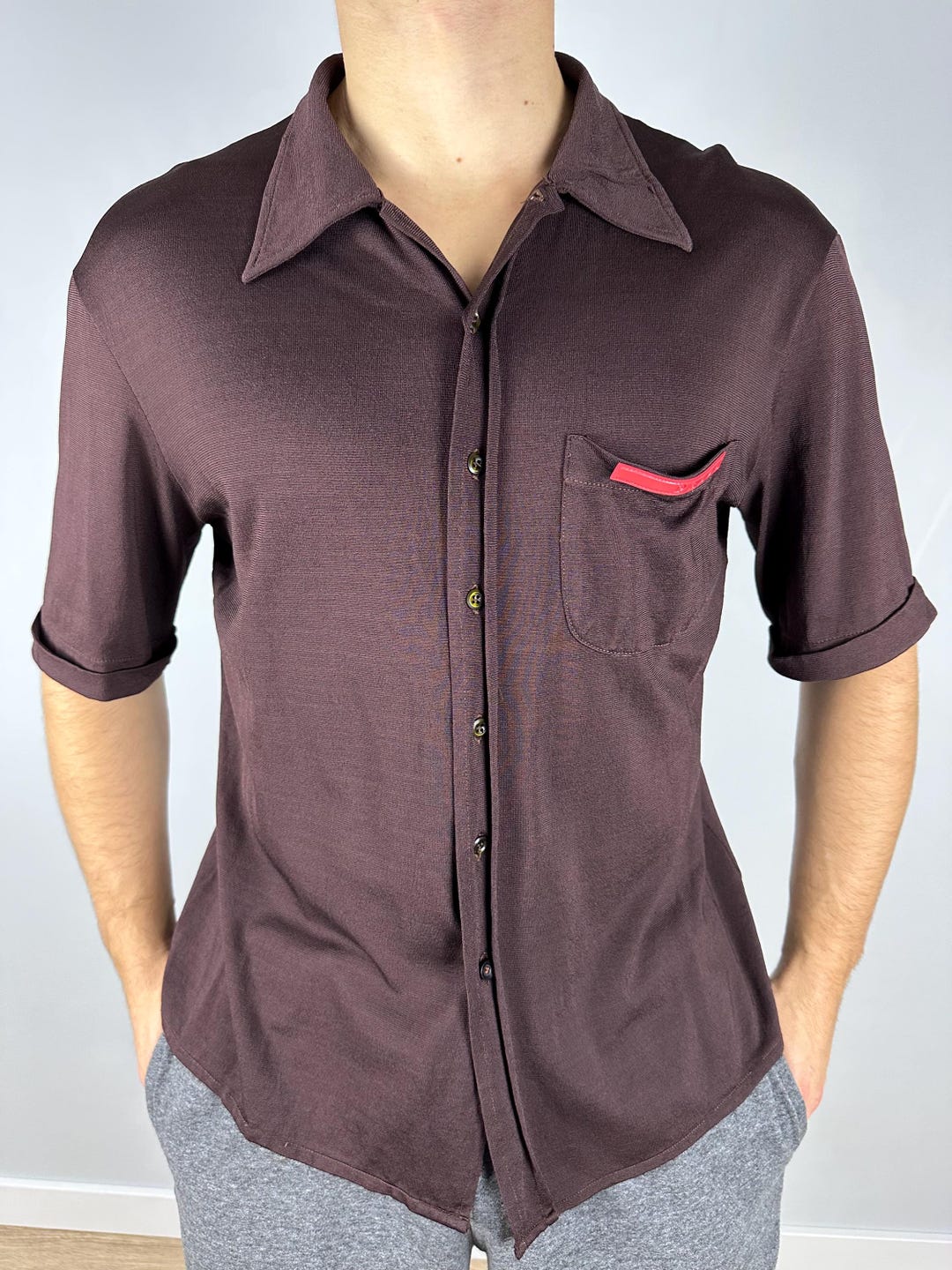 Vintage Prada Sport Polo Shirt Brown Logo Sweat L/XL Viscose