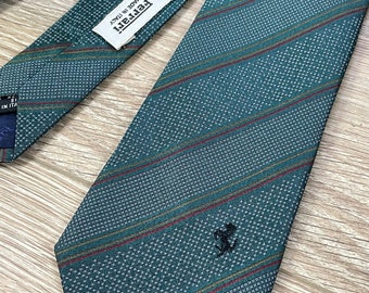 Vintage FERRARI Monogram Skinny Logo corbata de seda para hombre Verde Retro Raro
