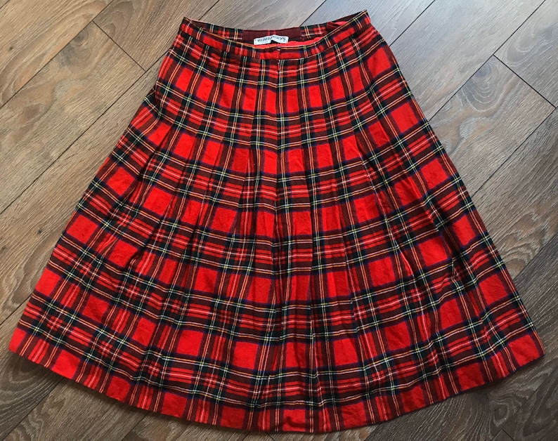 Burberry Vintage Skirt Long Red Wool Nova Check M/L Pleated Etsy