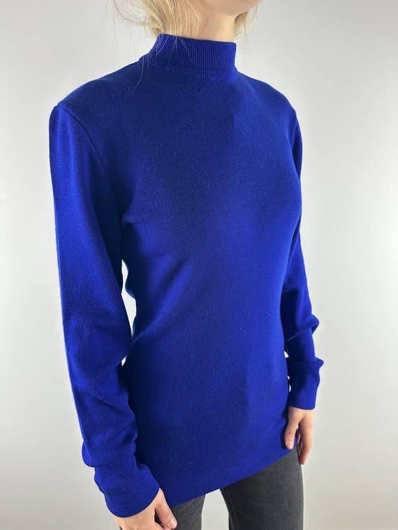 Yves Saint Laurent Rive Gauche, Yves Saint Laurent Rive Gauche Blue Knit Turtleneck Sweater Womens 42 M