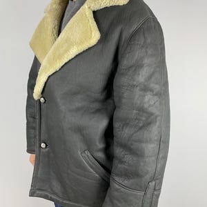 Herno Jacket Leather  Buttons Sheepskin Shearling Overacoat Rare XL Vintage