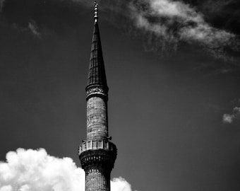 black and white landscape photography, turkey, fine art photography, istanbul, urban, islamic city, mosque, minaret, blue mosque