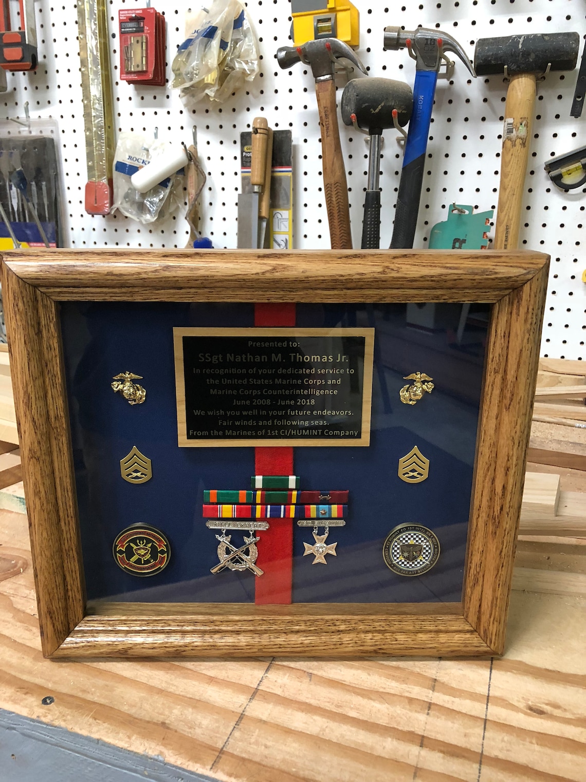 10 x 12 Oak Wood Shadow Box with engraved plaque Free Etsy
