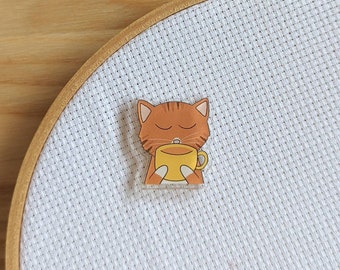 Cat and Tea Needle Minder - Gifts for Cross-Stitchers - Embroidery Needle Minder - Gifts for Crafters - Gifts for Cat Lovers - Tea & Coffee