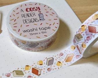 Books and Tea Washi Tape - Planner Tape - Washi Masking Tape - Decorative Cute Washi Tape - Planner & BuJo Accessories