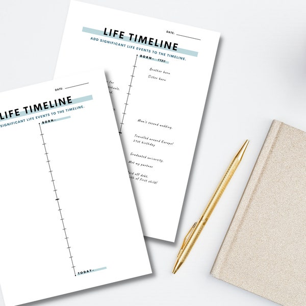 Life Timeline Worksheet Printable - DIGITAL DOWNLOAD