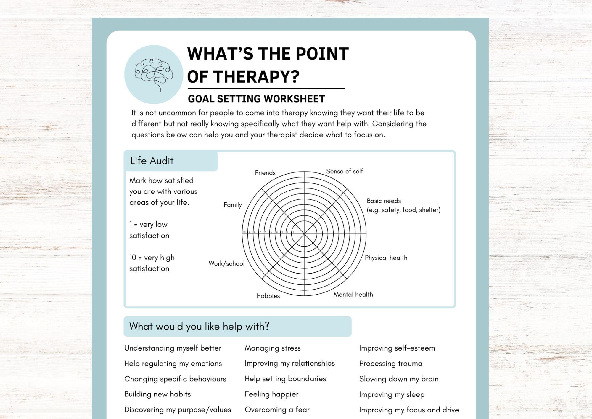 Goal Setting Worksheet Therapy