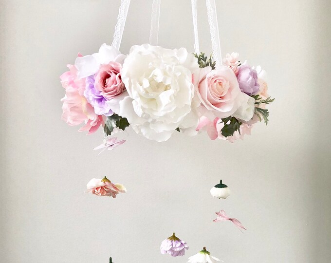 Pink Purple Flower Mobile, Nursery Mobile, Baby Girl Mobile, Floral Mobile, Floral Chandelier