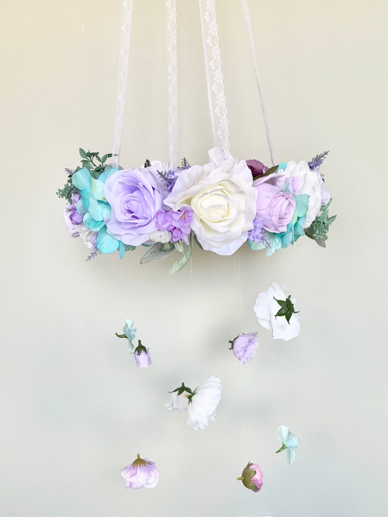 Flower Mobile, Nursery Mobile, Baby Girl Mobile, Princess Mobile, Floral Mobile, Rustic Mobile, flower chandelier image 7