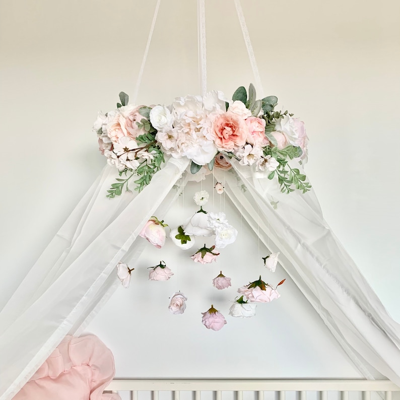 Flower Canopy, crib canopy, princess canopy, floral canopy, flower mobile, floral mobile, baby mobile image 3