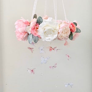 Flower Mobile, Nursery Mobile, Baby Girl Mobile, Princess Mobile, Floral Mobile, Rustic Mobile, flower chandelier image 4