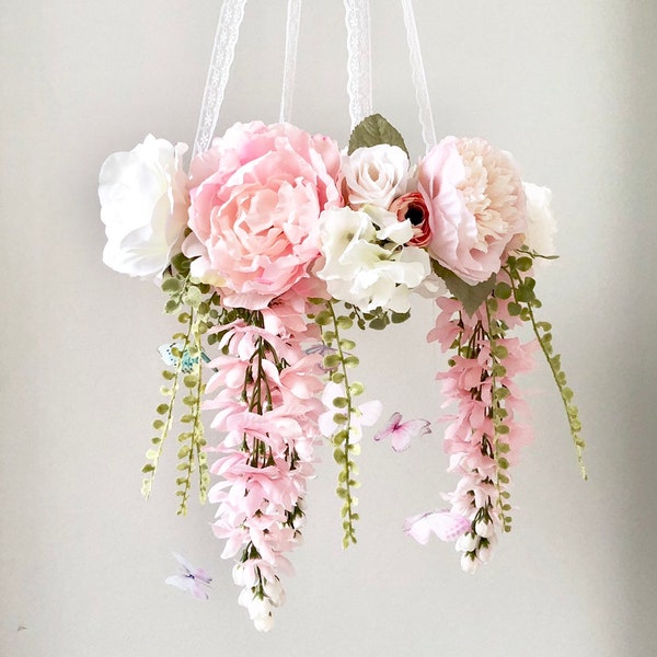 Wisteria Flower Mobile, Nursery Mobile, Baby Girl Mobile, Princess Mobile, Floral Mobile, Pink Mobile, Butterfly Mobile, Flower Chandelier