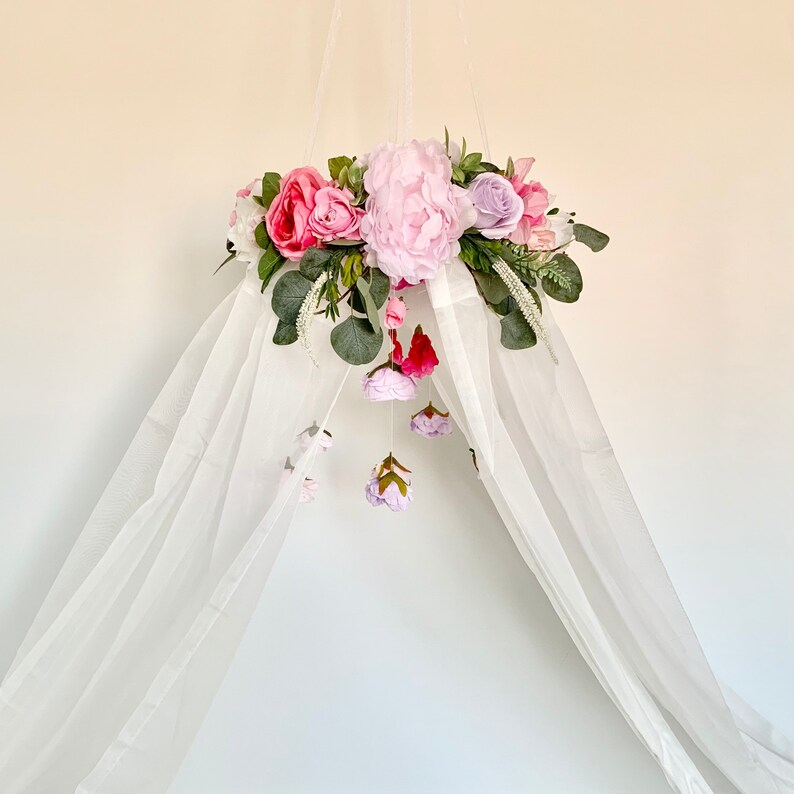 Flower Canopy, crib canopy, princess canopy, floral canopy, flower mobile, floral mobile, baby mobile image 6