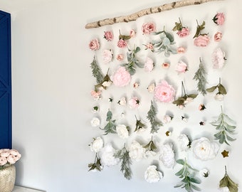Flower wall hanging, Hanging Flower backdrop, Flower curtain, floral backdrop,  Boho flower hanging, photobooth backdrop, wedding backdrop