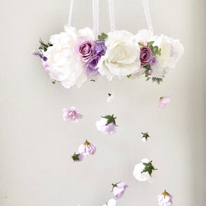 Flower Mobile, Nursery Mobile, Baby Girl Mobile, Princess Mobile, Floral Mobile, Rustic Mobile, flower chandelier image 1