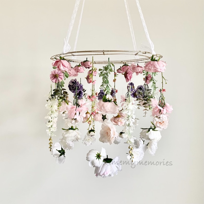 Custom Flower Mobile, Nursery Mobile, Baby Girl Mobile, Butterfly Mobile, Floral Mobile, Butterfly Mobile, flower chandelier, nursery decor, image 1
