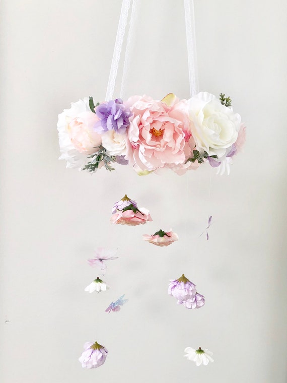 Pink Purple Flower Mobile Nursery Mobile Baby Girl Mobile Etsy