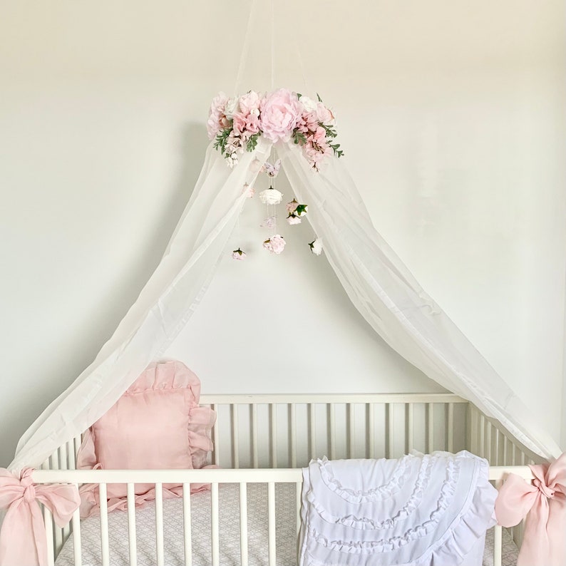Flower Canopy, crib canopy, princess canopy, floral canopy, flower mobile, floral mobile, baby mobile image 1