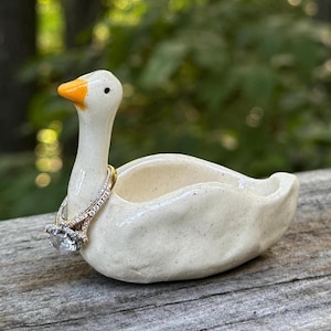 Silly Goose Trinket Tray, rings sizes 6.0+ (read description) Goose Ring Holder, Ceramic Goose Ring Holder, Engagement Gift, Wedding Gift