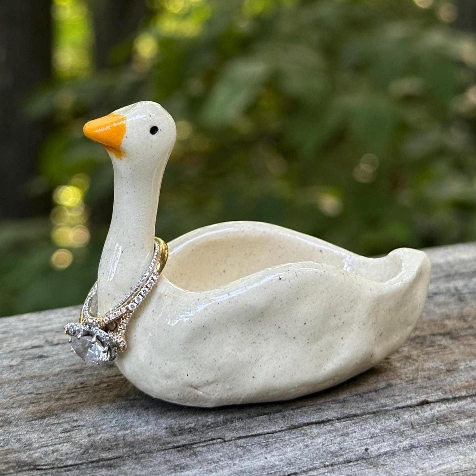 Silly Goose Trinket Tray, rings sizes 6.0+ (read description) Goose Ring Holder, Ceramic Goose Ring Holder, Engagement Gift, Wedding Gift