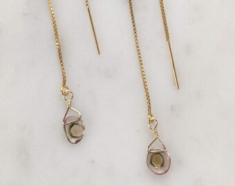 Watermelon Tourmaline Threader Earrings | Gold Filled | Gem Jewelry | Bridesmaid | Gifts for her | Tourmaline | Dangle | Sparkle | Fashion