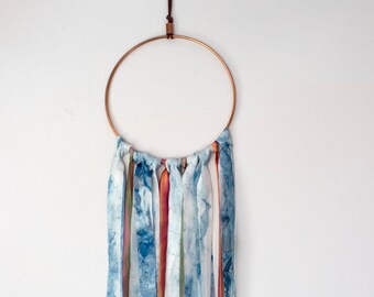 Indigo Wall Hanging | Silk Ribbon | Gallery | Housewarming Gift | Dorm Decor | Rainbow Art | College Gift | Entryway | Hoop Decoration
