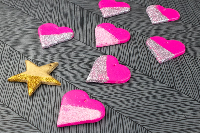 Neon Pink Hearts Garland Supplies Pink Foam Hearts Dorm Room Decor Party Decorations Gold Stars Gift Tags Glitter Hearts