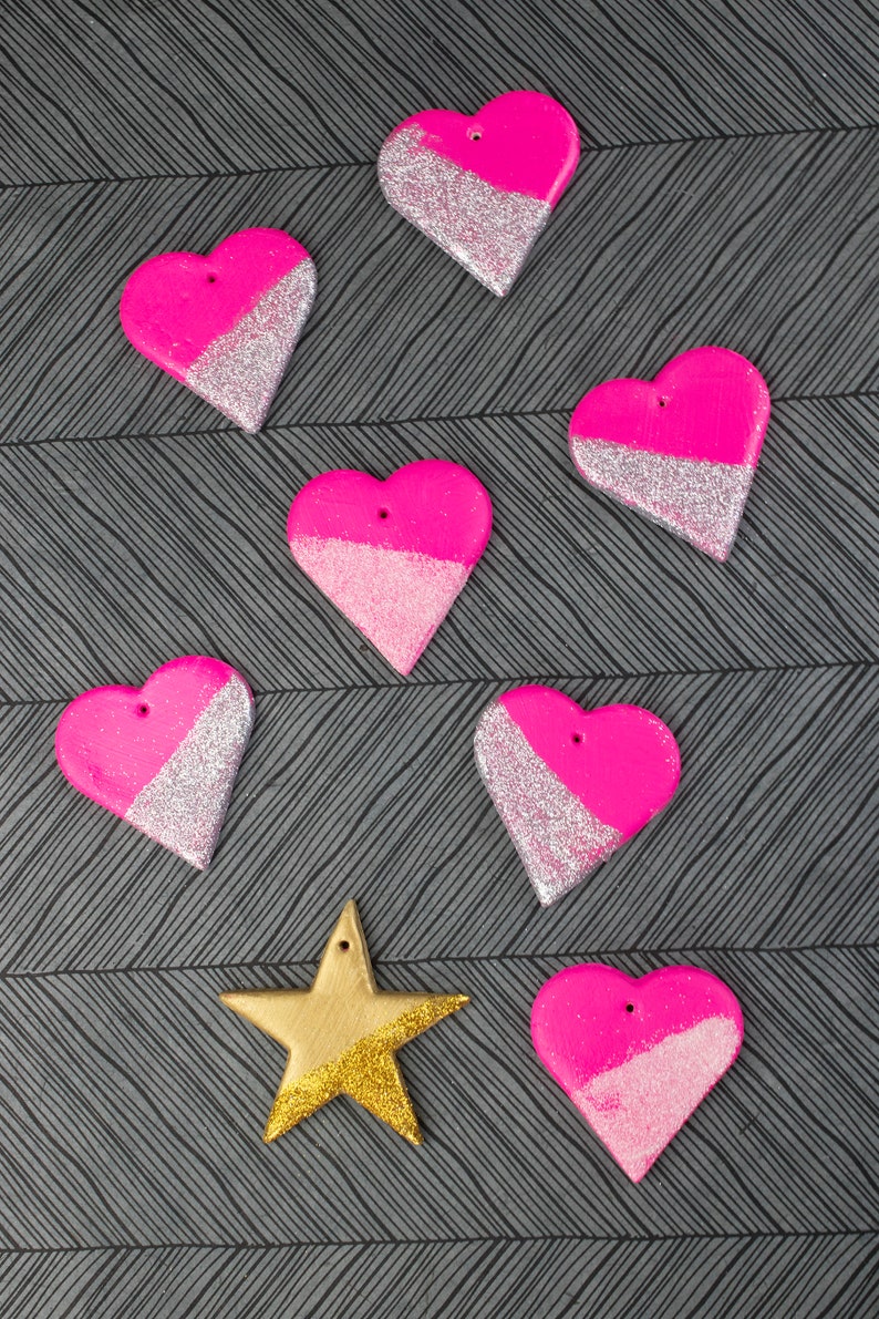 Neon Pink Hearts Garland Supplies Pink Foam Hearts Dorm Room Decor Party Decorations Gold Stars Gift Tags Glitter Hearts