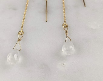 Moonstone Threader Earrings | Threader Earrings Gold | Bridesmaid Jewelry | Gifts for her | Moonstone | Dangle Earrings | Gold Threaders