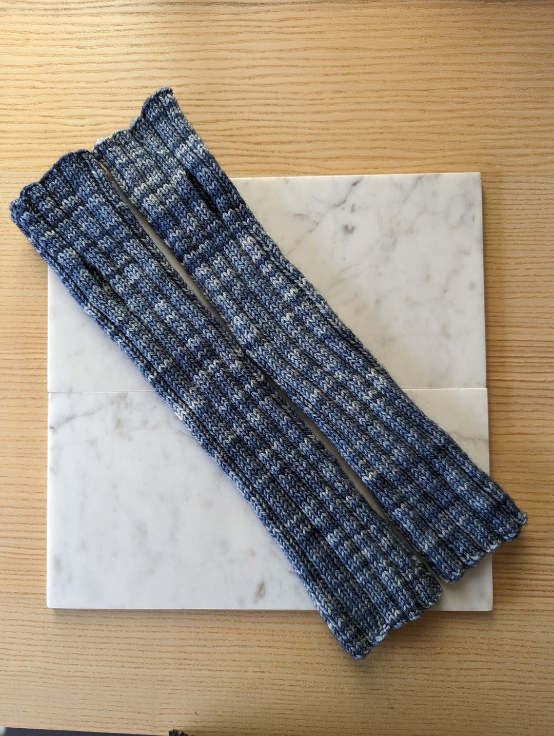 Arm Warmers Long Merino Blend Blue Variegated Wool Hand Knit Etsy