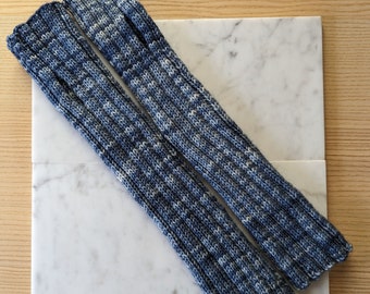 Arm Warmers Long Merino Blend Blue Variegated Wool Hand Knit Fingerless Cashmere