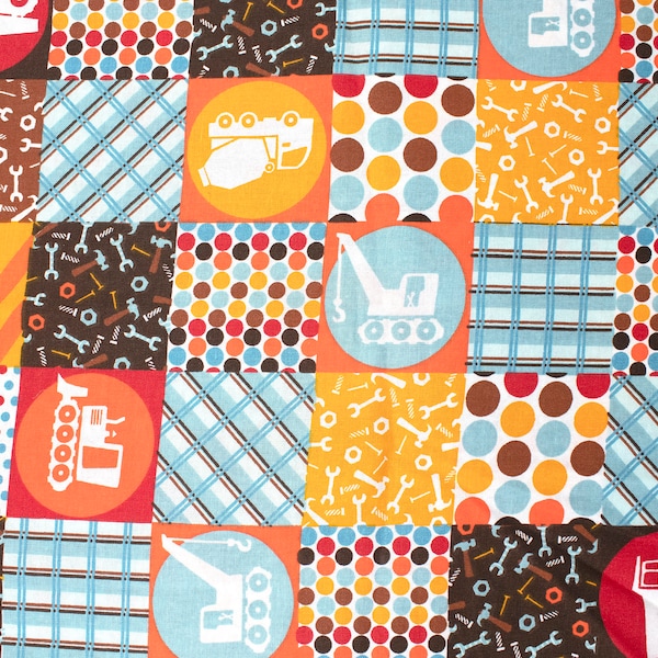 Construction Fabric | Orange Fabric | Kids Fabric | Patchwork Fabric | Eco Packaging | Eco Gift Wrap | Sewing Fabric | Quilting Fabric