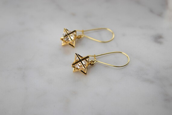 Gold Star Charm Earrings Star Drop Earrings Gold Star Etsy