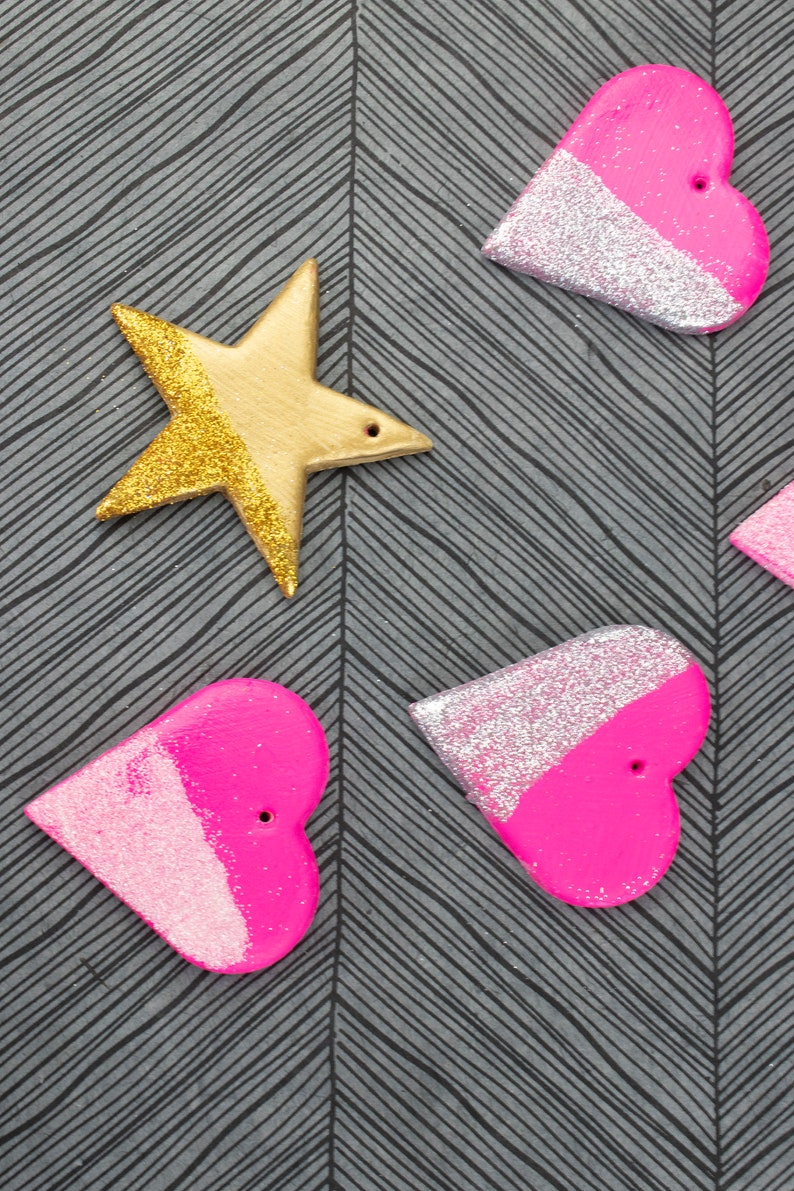 Neon Pink Hearts Garland Supplies Pink Foam Hearts Dorm Room Decor Party Decorations Gold Stars Gift Tags Glitter Hearts