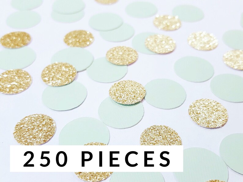 250 Pieces Mint Green Gold Glitter Circle Confetti Bridal Etsy