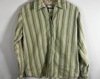 Vintage Dressbarn Shirt Women Large Striped Corduroy Cotton Button Down Blouse