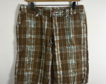 Vtg Y2K SO Shorts Women 11 Plaid Cargo Bermuda Multi Pocket Grunge Skater Indie