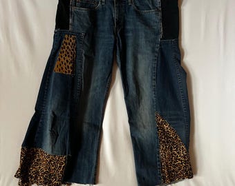 Reworked Mixed Denim Jeans Levi's & Vince Blue Co. Upcycled Wide Leg 45" Waist