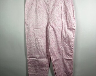 Vintage 2000s Relativity Pants Women 14 Pink Floral Print Crop Trousers Side Zip