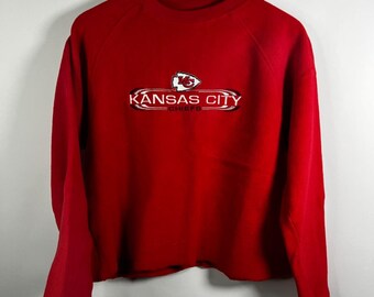 Vintage NFL Sweatshirt Women Medium Kansas City Chiefs Fleece Cropped Crewneck