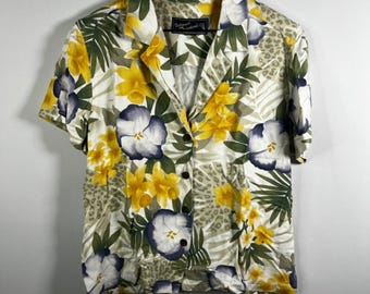 Vintage 90s Island Traders Top Unisex Medium Tropical Floral Hawaiian Shirt Y2K