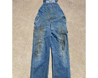 Peto Dickies vintage para hombre, talla 42x32, azul desgastado, de algodón vaquero, con botones.