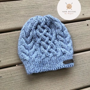 Gray Knit Hat, Grey Knitted Hat, Cable Knit Hat, Chunky Knitted Hat, Knitted  Beanie, Blue and Gray, Winter Accessory, Christmas Gift