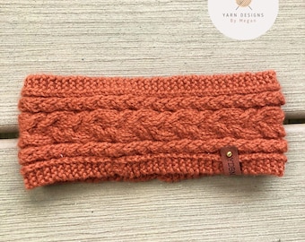 Orange Ear Warmer, Dark Orange Headband, Autumn Colored Band, Knitted Ear Warmer, Messy Bun Hat, Winter Accessory, Birthday Gift