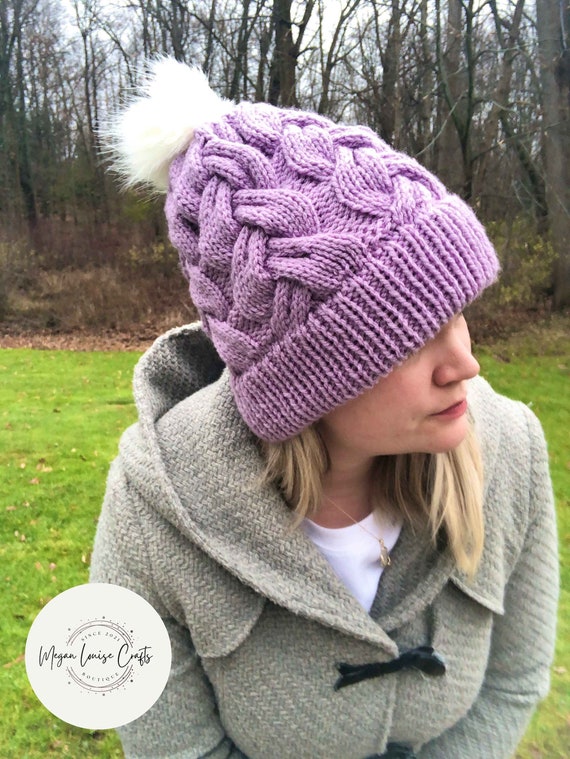 Purple Knit Hat Lilac Braided Hat 