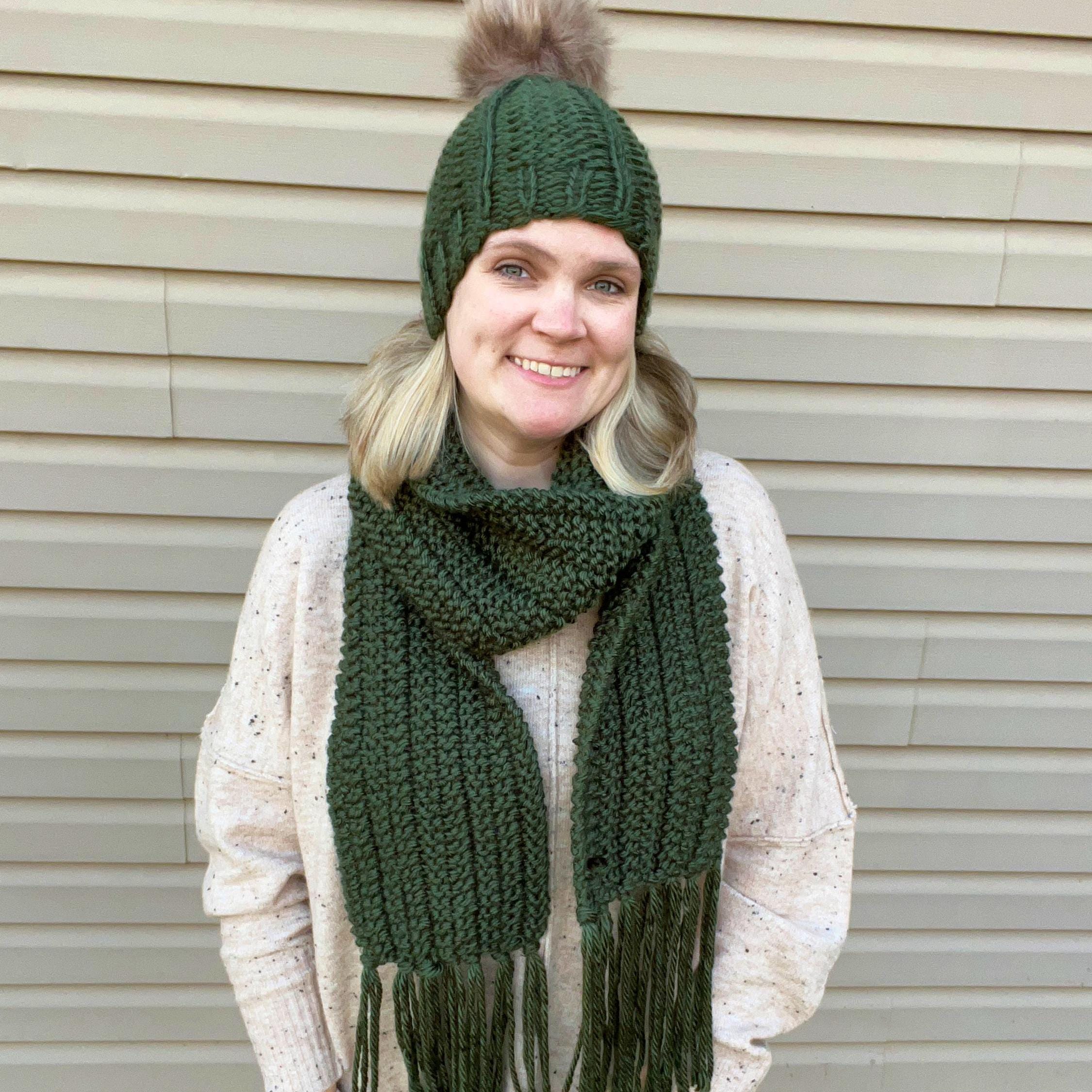 Green Scarf and Hat Set, Dark Green Scarves, Chunky Knit  display picture 1