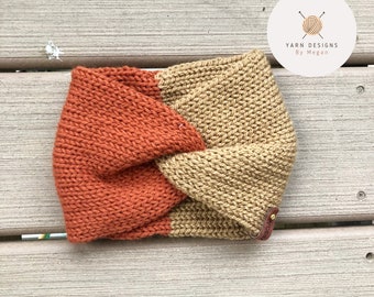 Fall Headband, Knit Ear Warmer, Multicolored Headband, Orange Head Band, Knitted Ear Warmer, Fall Ponytail Hat, Winter Accessory