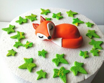 Fox Cake Topper Etsy - fondant sleeping fox woodland animals baby revealing party birthday cake decoration baby shower