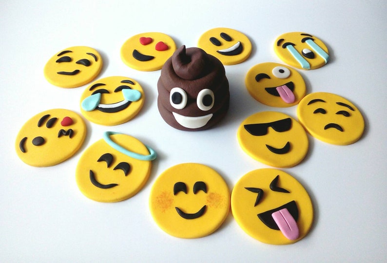Emoji and poop fondant cake topper. 13pcs edible cupcake Etsy